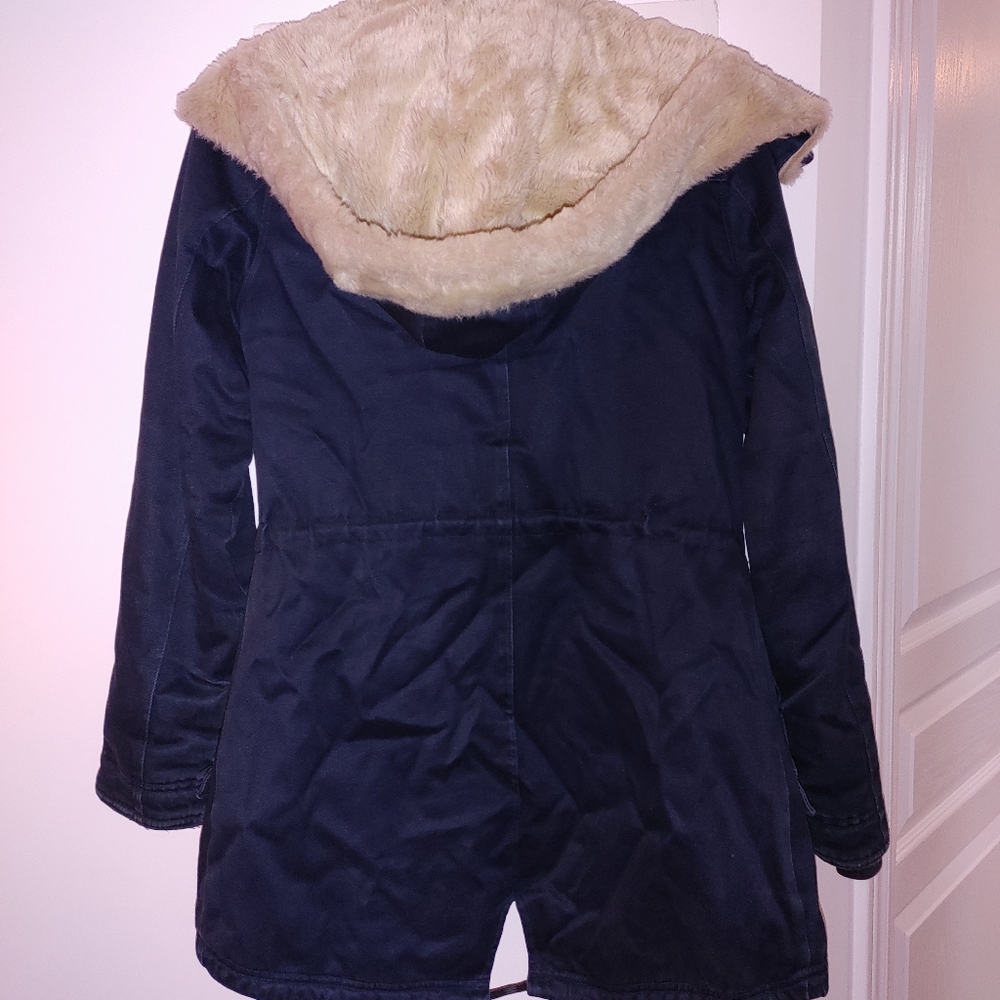 Navy Blue Hemp Hoodlamb Winter Coat